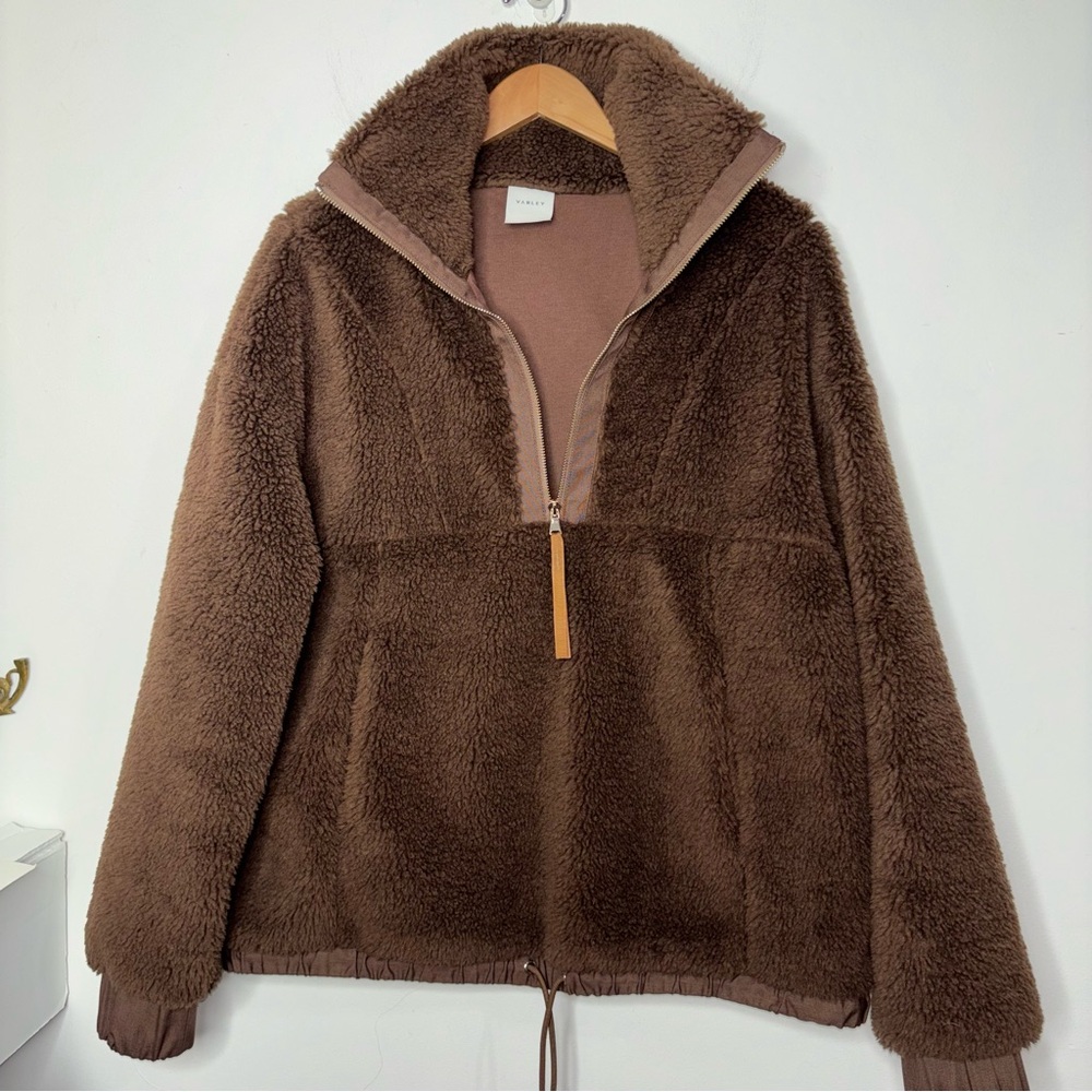 Varley Appleton Sherpa Fleece Half Zip Pullover Sweatshirt Brown Size L